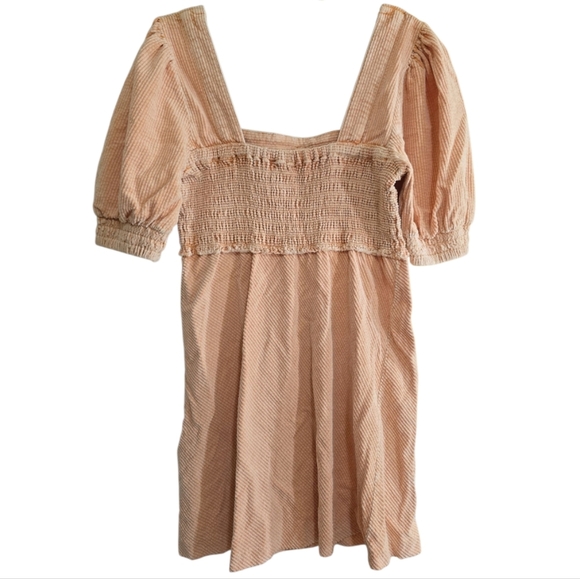 Free People Moon Flower Mini Dress Small Corduroy Puff Sleeve Smocked Bodice - Picture 9 of 11